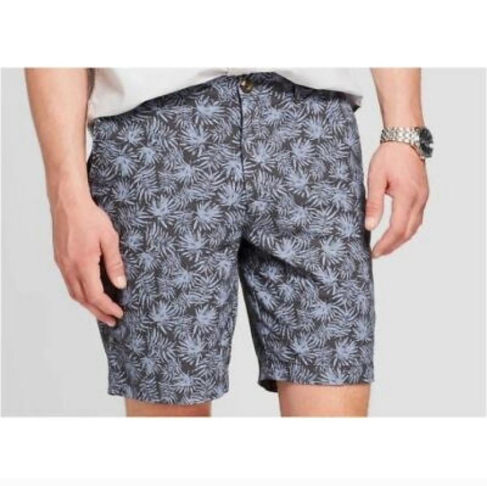 Goodfellow Linden Shorts Palm Print Slim Fit 9" Inseam Mens Size 42 Blue Gray